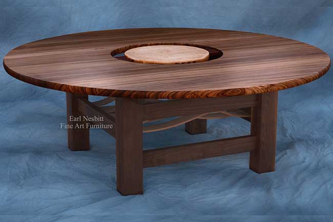 custom made round dining table showing top
